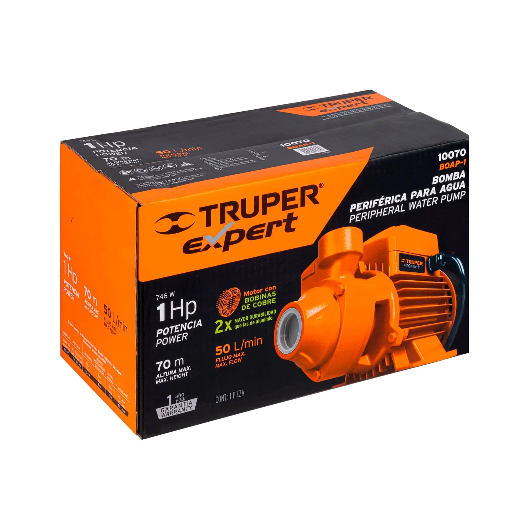 Bomba de agua Periférica Eléctrica Expert, Serie Truper Expert, 1 HP, 2 uds.