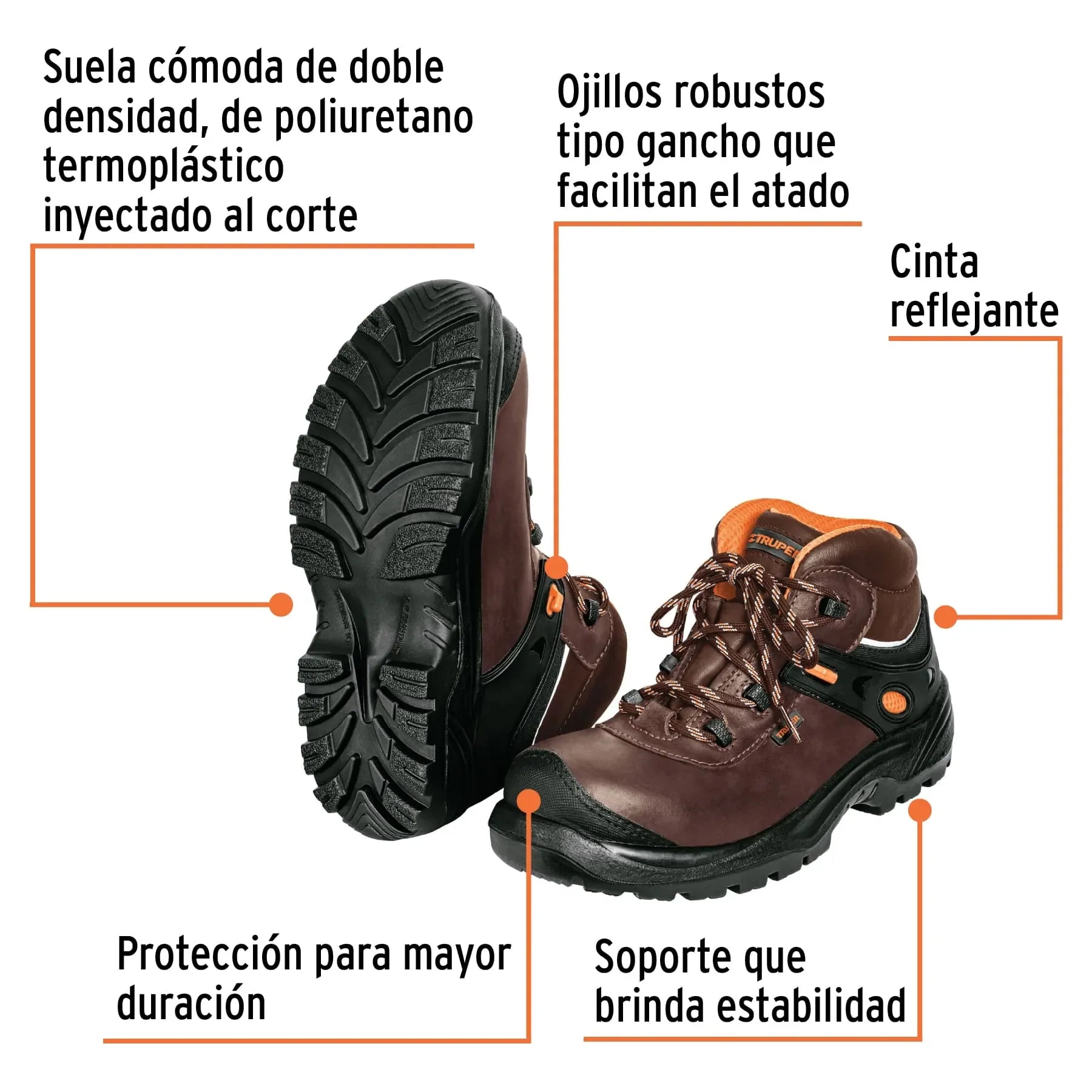 Bota de Seguridad Marrón Truper, Anti Fatiga, 1 Unidad
