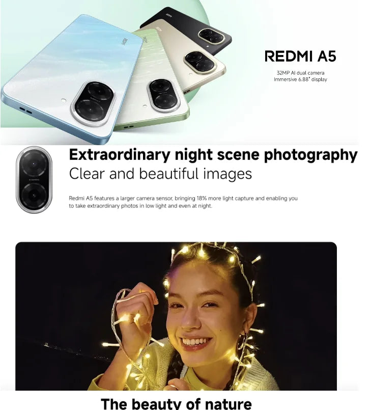 Teléfono Inteligente Redmi A5 Versión 4G, 3+64GB