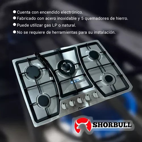 Estufa Shorbull de 5 Quemadores de Acero Inoxidable