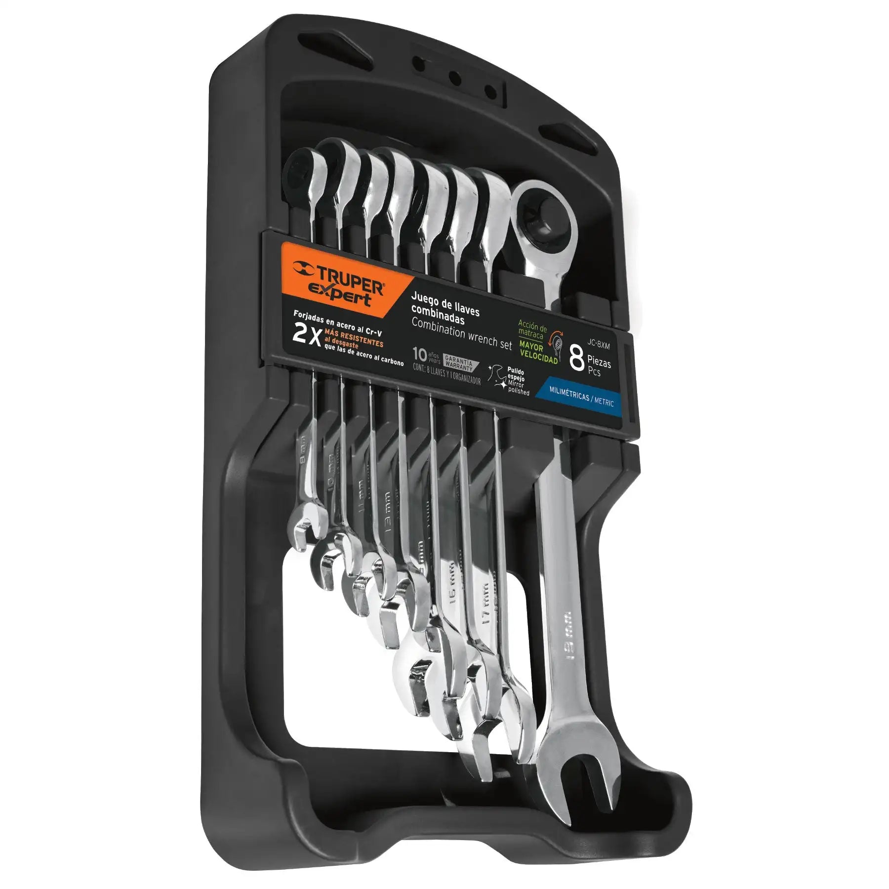 Juego de Llaves Combinadas Ajustables con Trinquete JC-8XM de 8 Piezas,