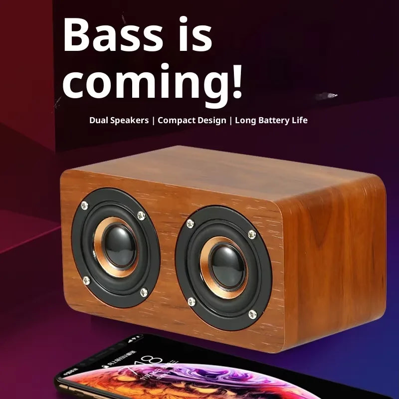 Altavoz Subwoofer Retro de Madera, Portátil, Mini