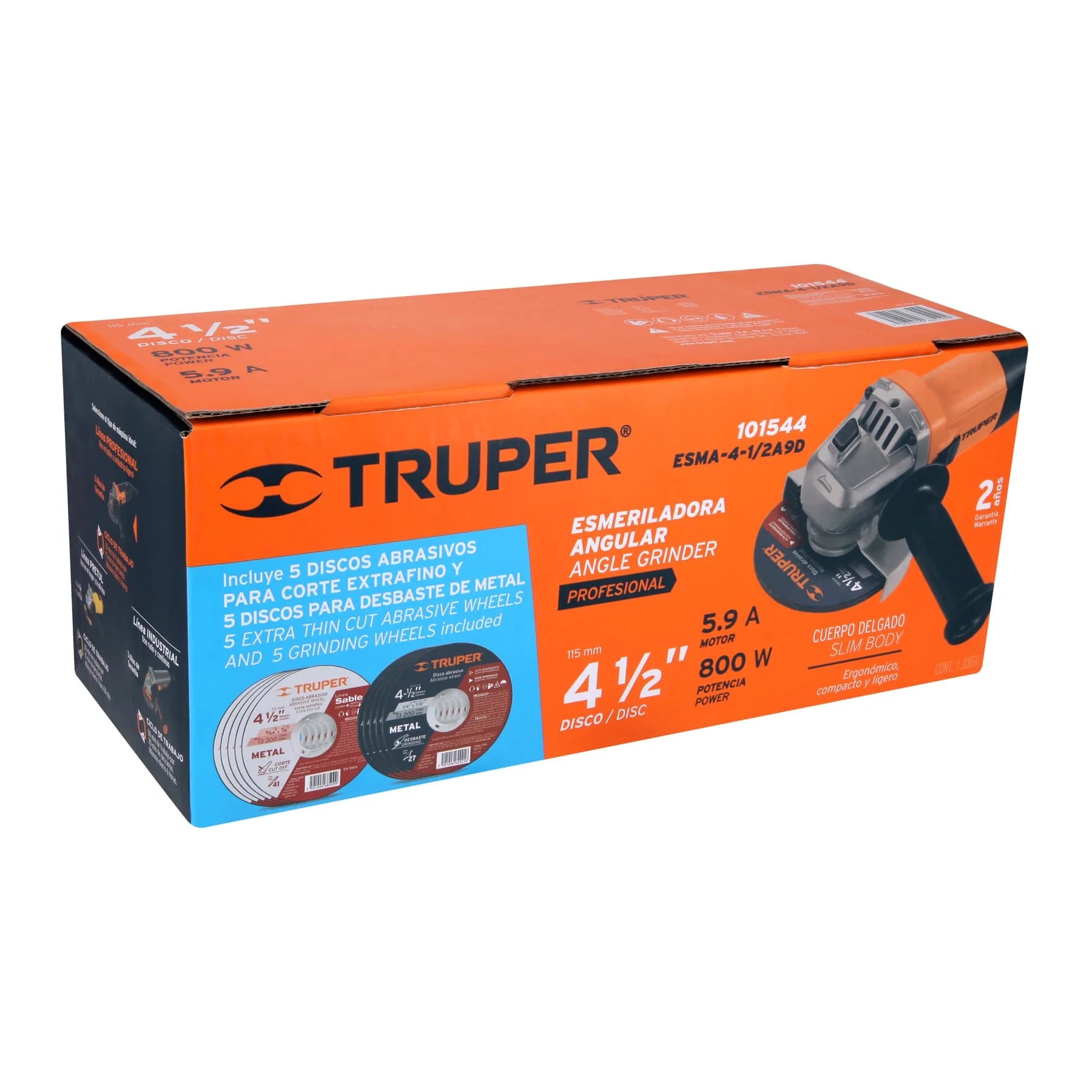 Amoladora Angular Inalámbrica de 4-1/2' y 800 W con 5 Discos de Corte y 6 Discos de Pulir