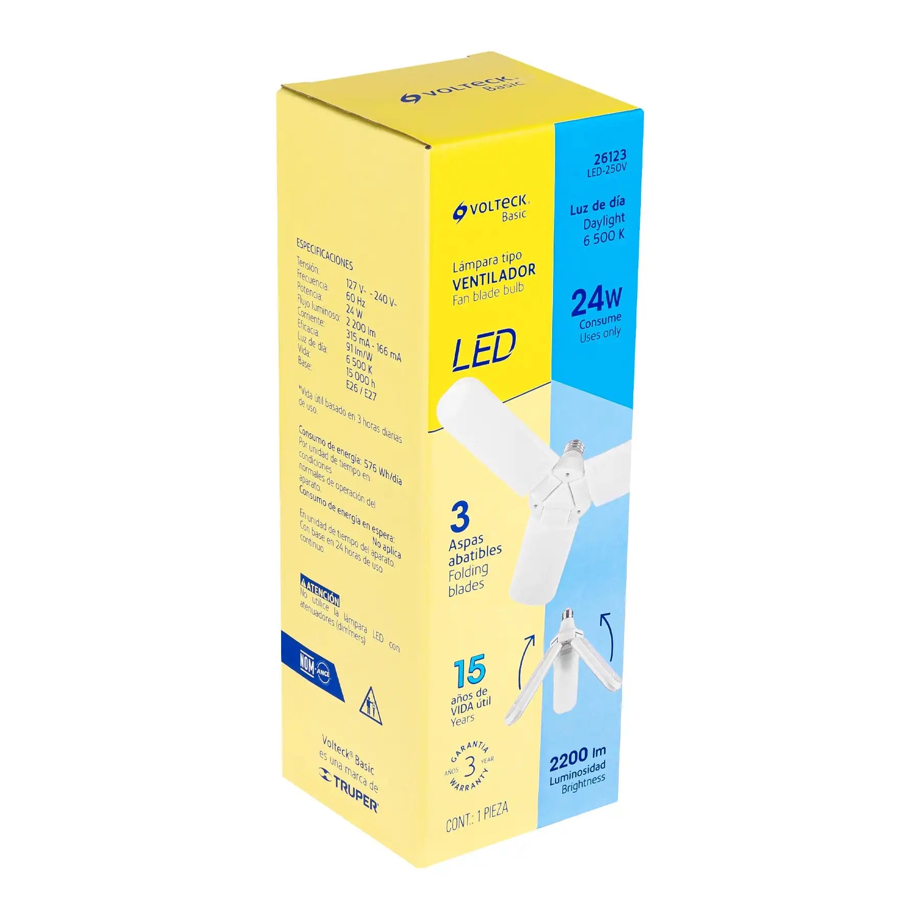 Ventilador de Techo LED Moderno Volteck LED-250V 24W con 3 Aspas