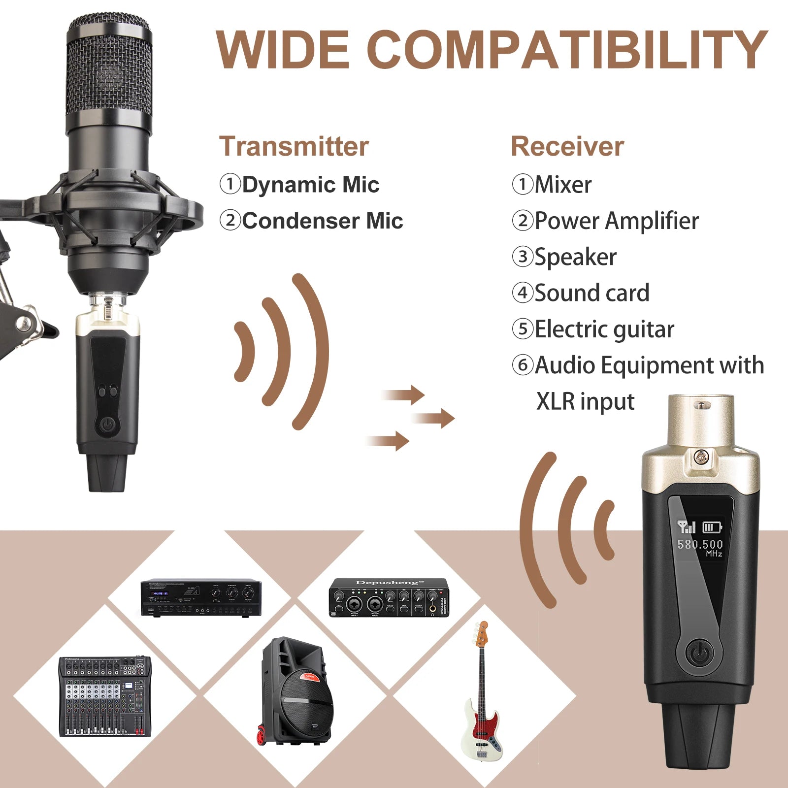 Sistema de Micrófono Inalámbrico UHF con Transmisor y Receptor XLR