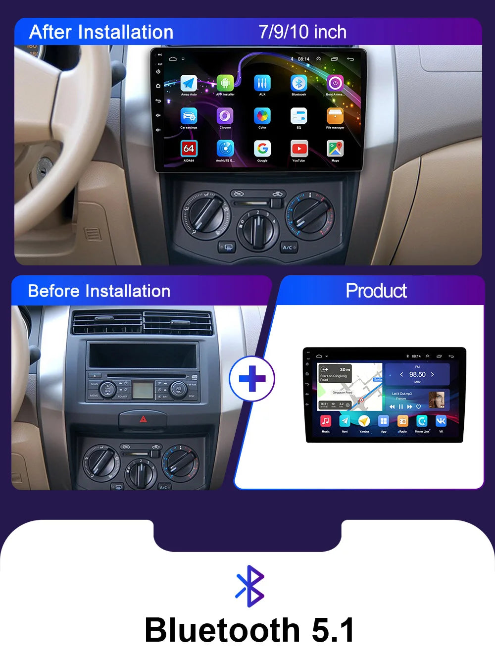 Radio de coche reproductor de vídeo Multimedia AutoRadio navegación GPS