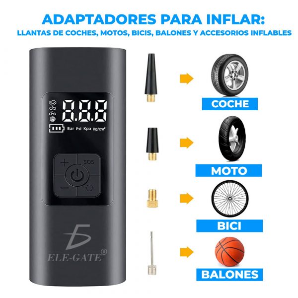 Bomba Aire Inalámbrica Para Inflar Llantas Compresor Aire