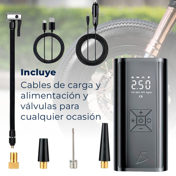 Bomba De Aire Con Batería Eléctrica Luz Y Pantalla Lcd Para Neumáticos De Bicicleta Y Coche