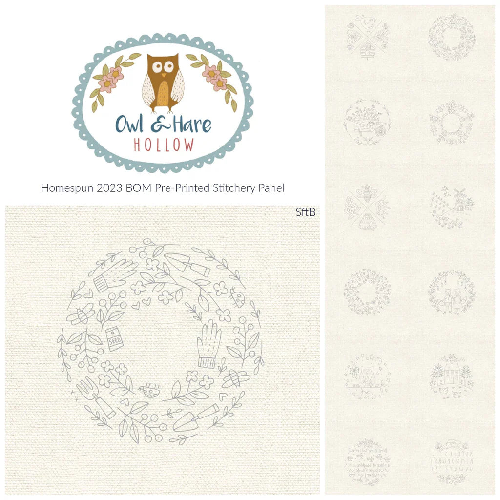 Panel de Bordado 12 diseños La Madriguera del Búho Natalie Bird en lino-algodón 46 x 137 cm