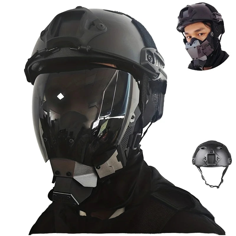 Set de Casco Táctico Integral con Máscara Protectora