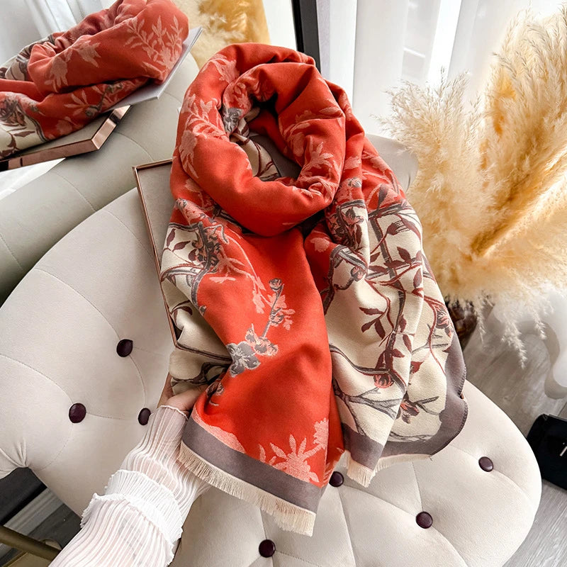Bufanda con Diseño de Flor de Ciruelo para Mujer