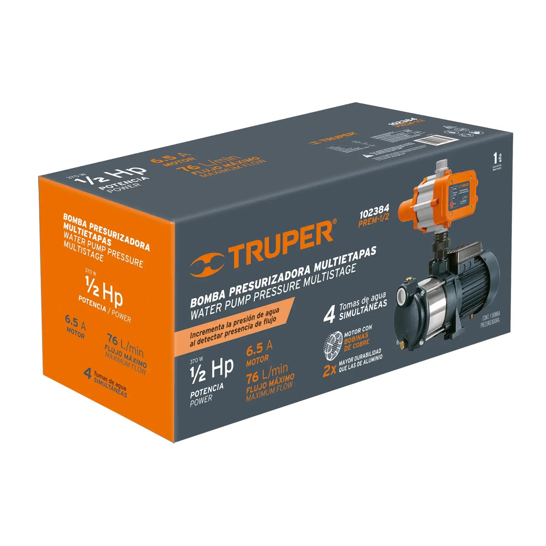 Bomba de agua de presurización multietapa Truper 1/2/2 HP