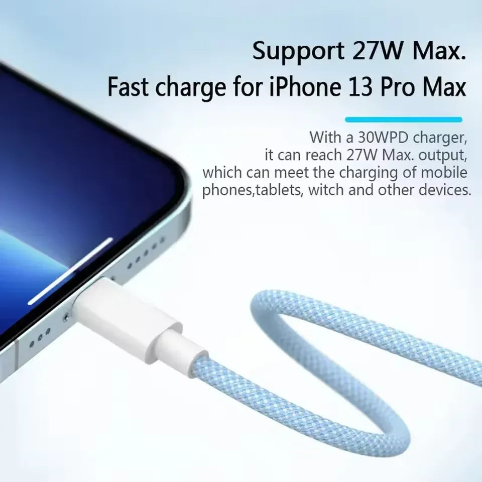 Cable de Carga PD 20W USB-C para iPhone 14 13 12 11 Pro Max iPad Carga Rápida 3A 2M Cable de Datos Lightning