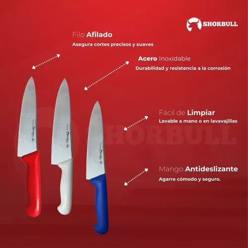 Juego de Cuchillos de Chef Shorbull de 3 Piezas, 10 Pulgadas, Acero Inoxidable Profesional, 25 cm