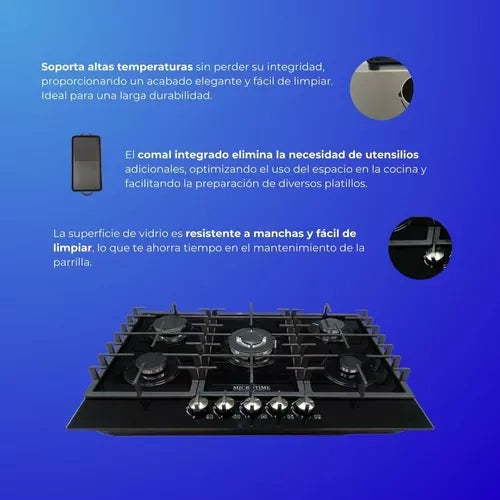 Plancha de Cocina Shorbull de 5 Quemadores con Vidrio Templado Incluida