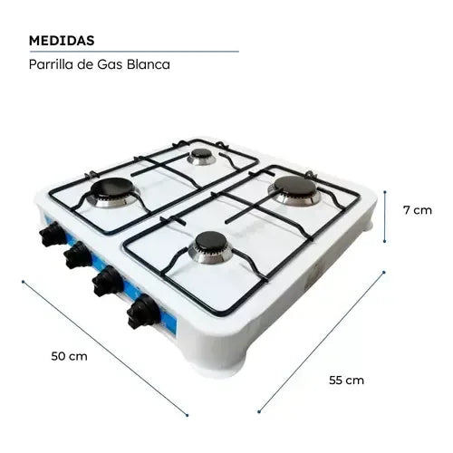 Parrilla de Mesa a Gas de 4 Quemadores Shorbull, Acero Blanco