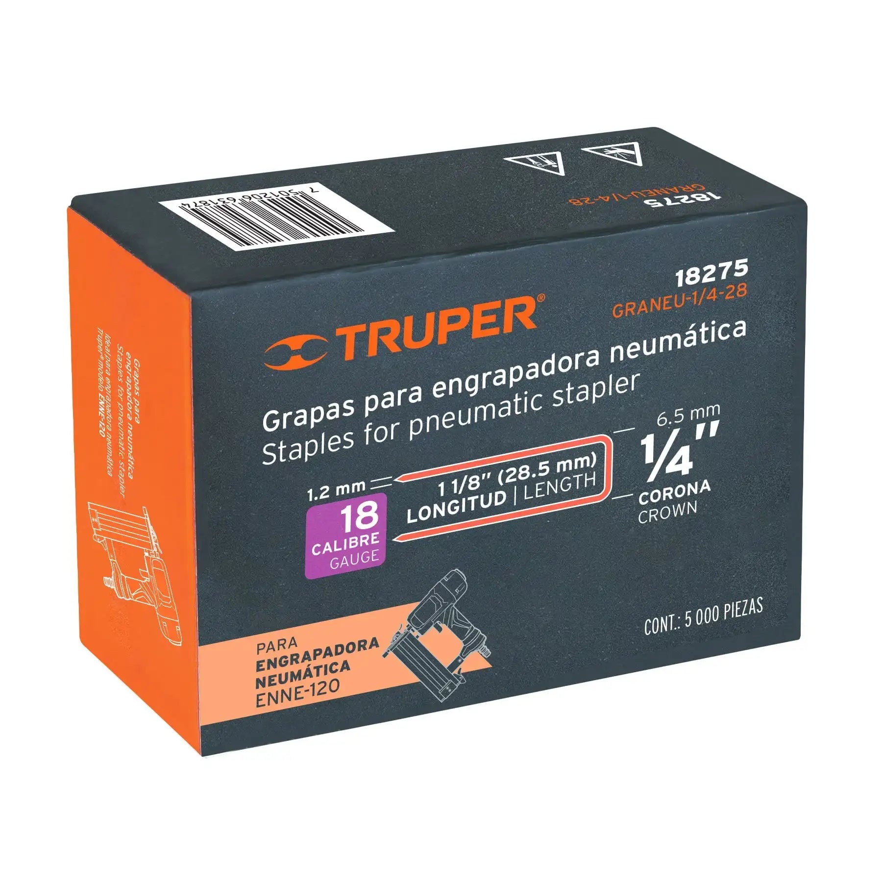 Truper GRANEU-1/4-28 Caja de 5000 Grapas de Corona de 1/4' Calibre 18
