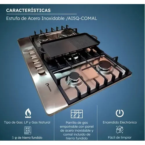 Plancha de Cocina Shorbull de Acero Inoxidable con 5 Quemadores Incluida