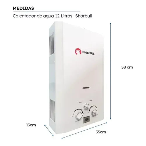 Calentador de Agua Instantáneo a Gas LP Shorbull de 12L