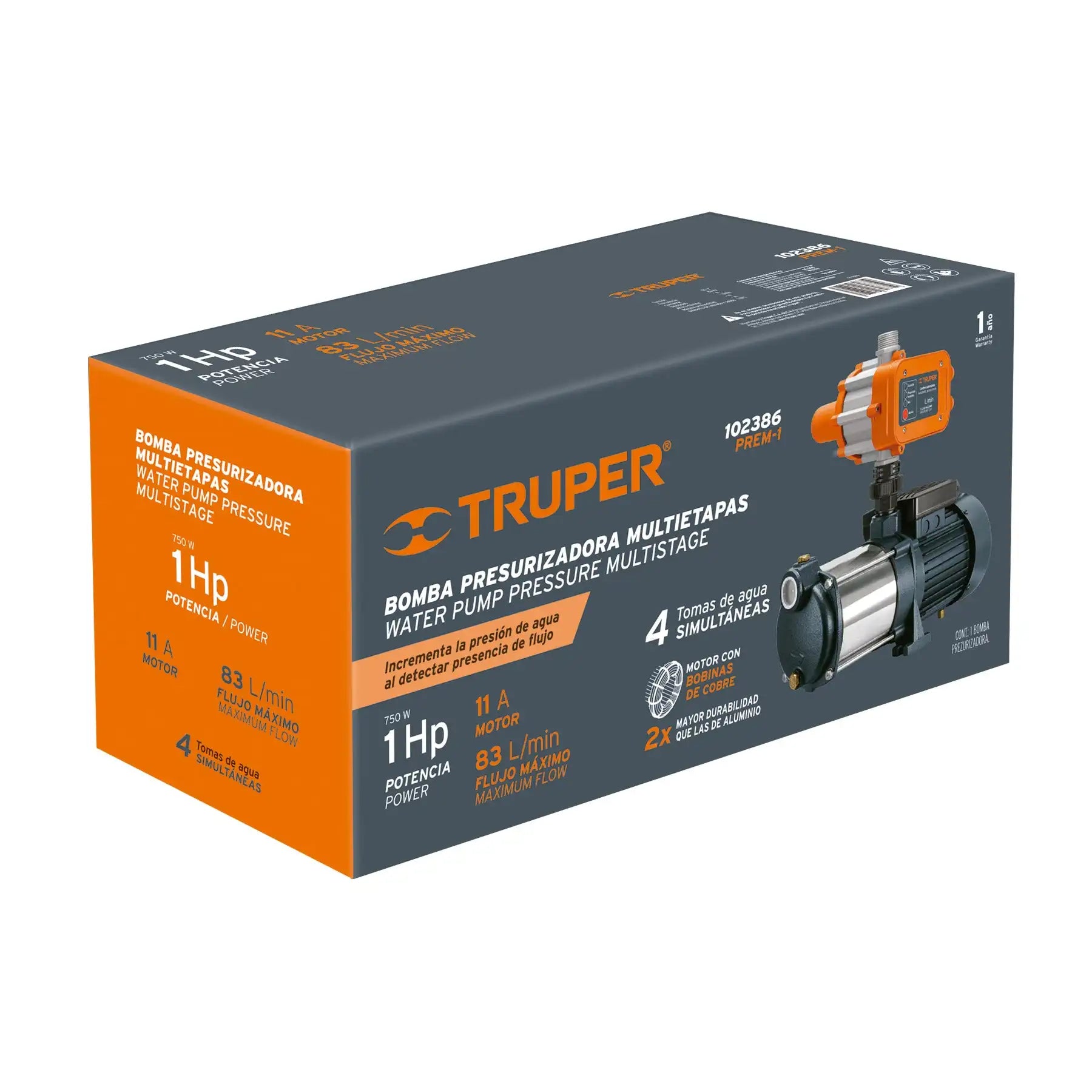 Bomba de Agua Presurizadora Multietapa Truper PREM-1 de 1 HP