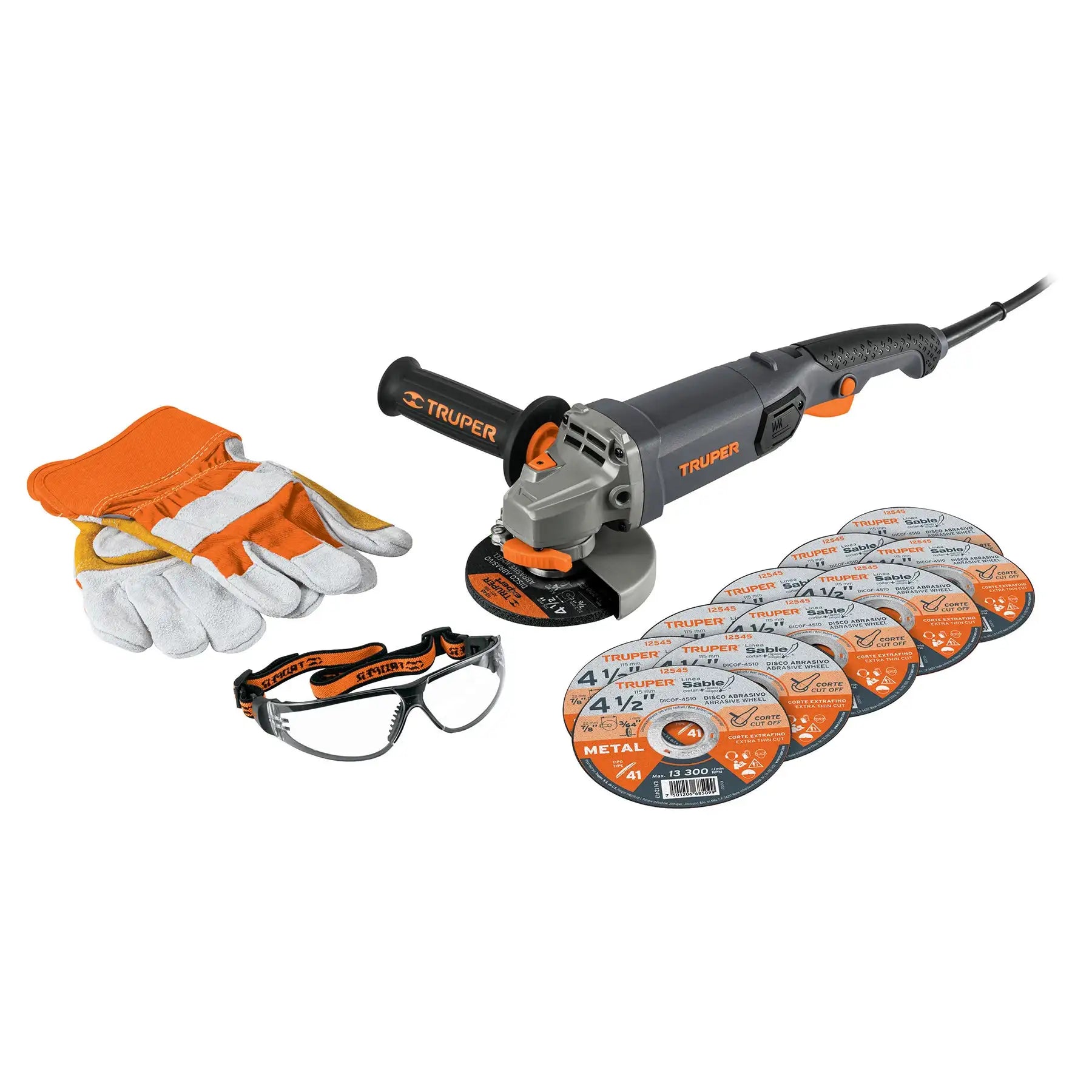 Paquete combinado de guantes y lentes de discos de amoladora angular de 4-1/2 '950 W para expertos de la marca