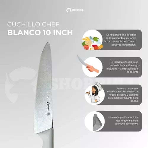 Cuchillo de Chef Blanco de 30 cm, Acero Inoxidable Profesional Shorbull 12