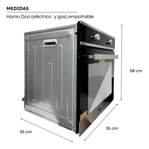Horno Empotrado Shorbull de 65l, Doble Función (Gas y Eléctrico)
