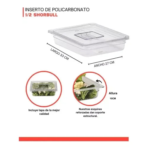 Inserto de Policarbonato de 1/2 pulgada y 10 cm con Tapa Cambro Shorbull