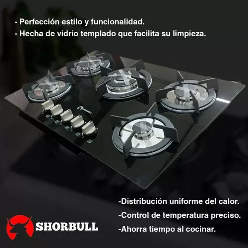 Estufa de Vidrio Templado de 5 Quemadores Shorbull