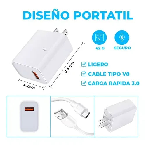 Cargador Rápido para Teléfonos Celulares con Cable Tipo-C de 18W