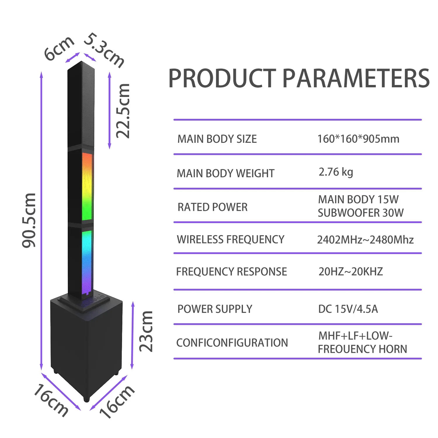 Barra de sonido con iluminación RGB