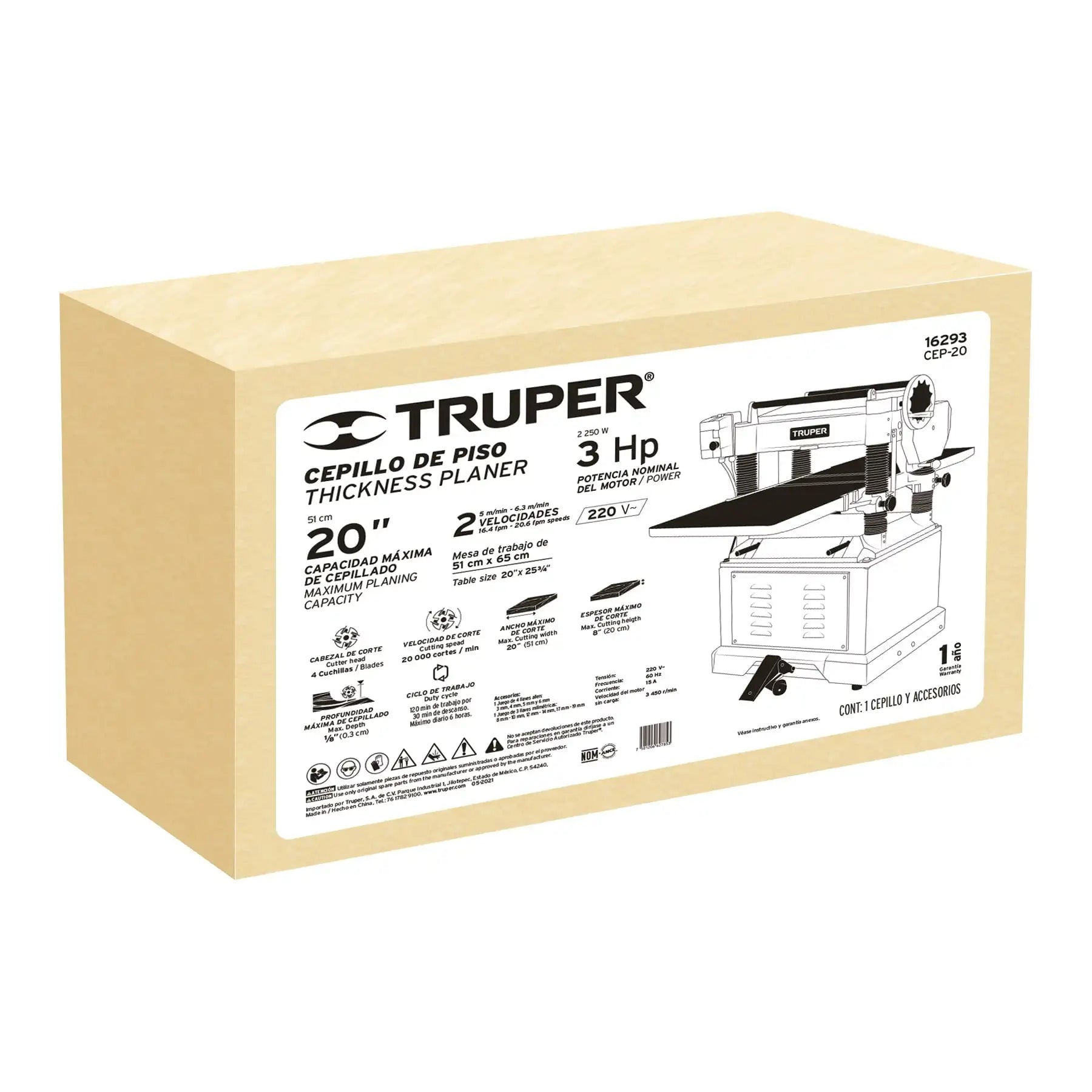 Cepillo para Pisos y Cepilladora de Madera Truper CEP-20 de 20', 2250 W (3 HP)