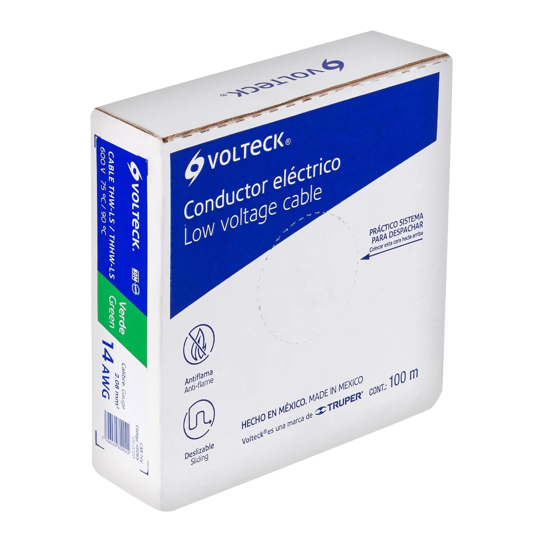 Volteck-Cable de alimentación verde de 14 AWG, rollo de cable de alimentación