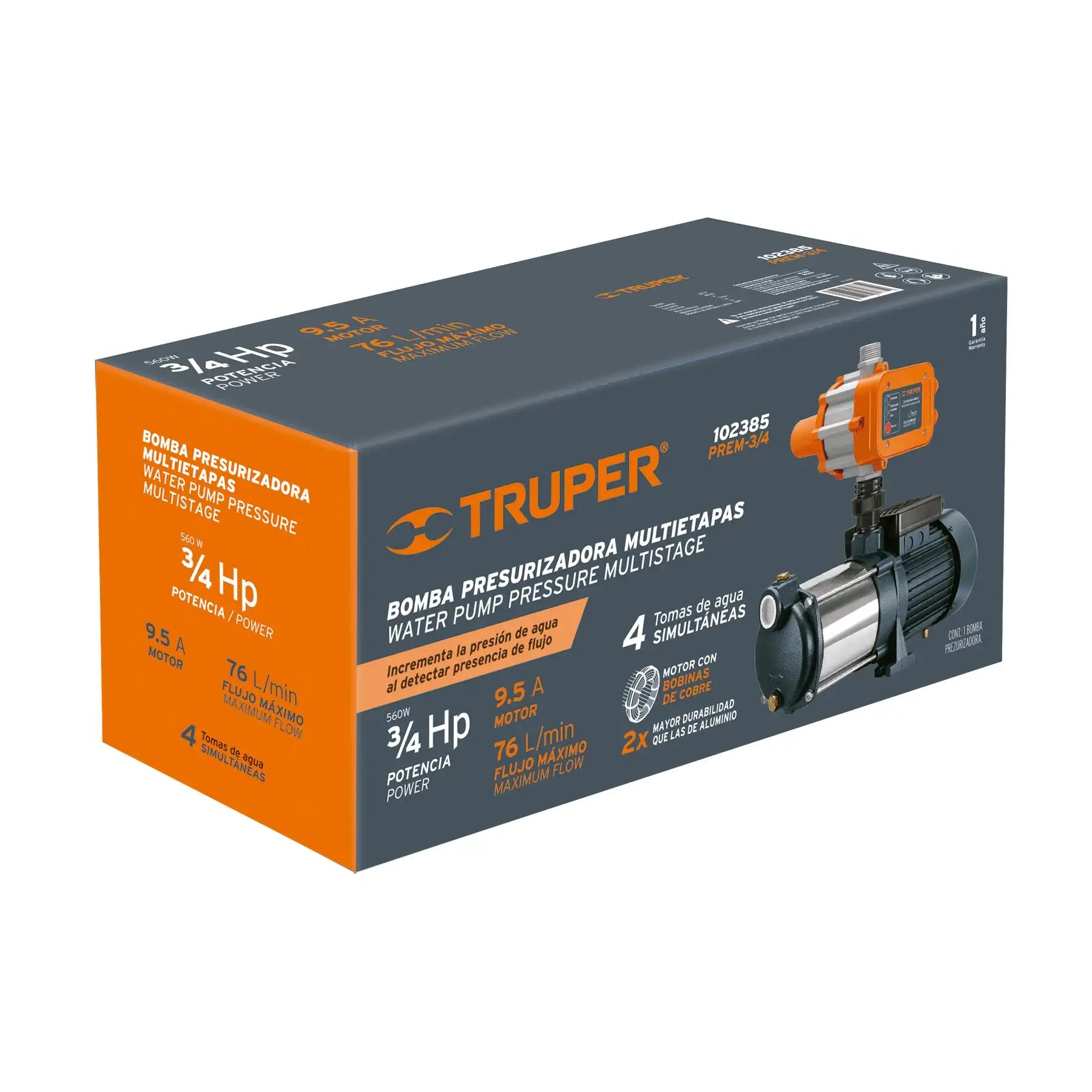 Bomba de agua presurizadora multietapa Truper 3/4/4 HP