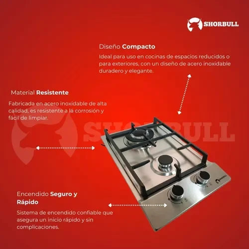 Estufa de Acero Inoxidable de 2 Quemadores Shorbull