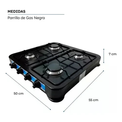 Shorbull - Parrilla de Gas de 4 Quemadores para Mesa, de Acero Negro