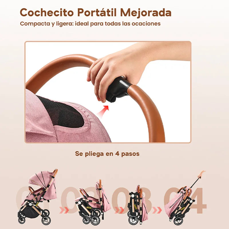 Carriola plegable con un botón, para sentarse y acostarse