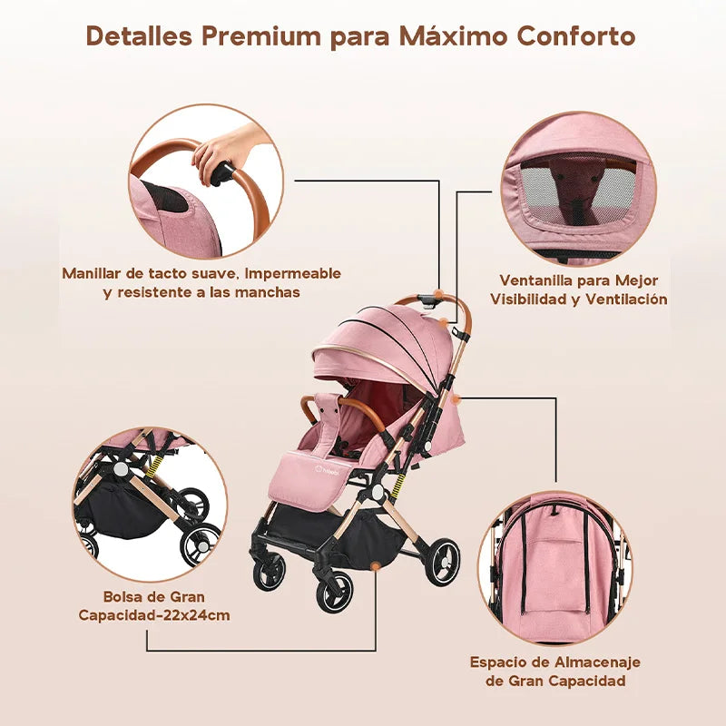 Carriola plegable con un botón, para sentarse y acostarse