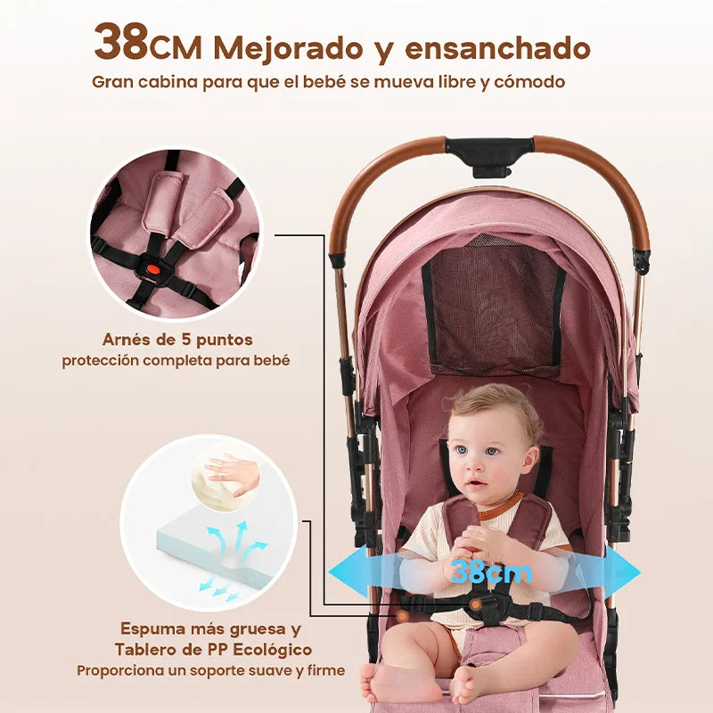 Carriola plegable con un botón, para sentarse y acostarse
