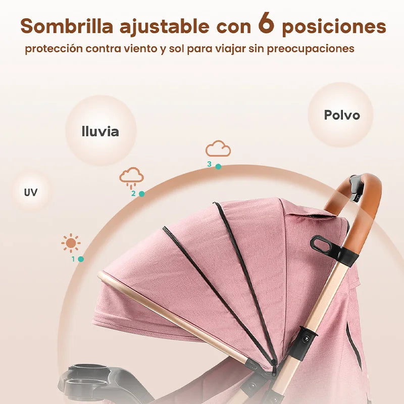 Carriola plegable con un botón, para sentarse y acostarse