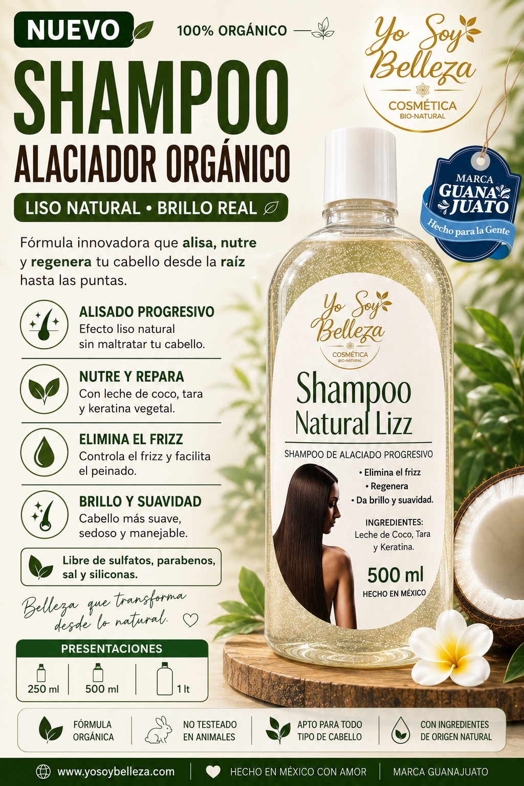 Shampoo Alaciador Natural Lizz  500 ml