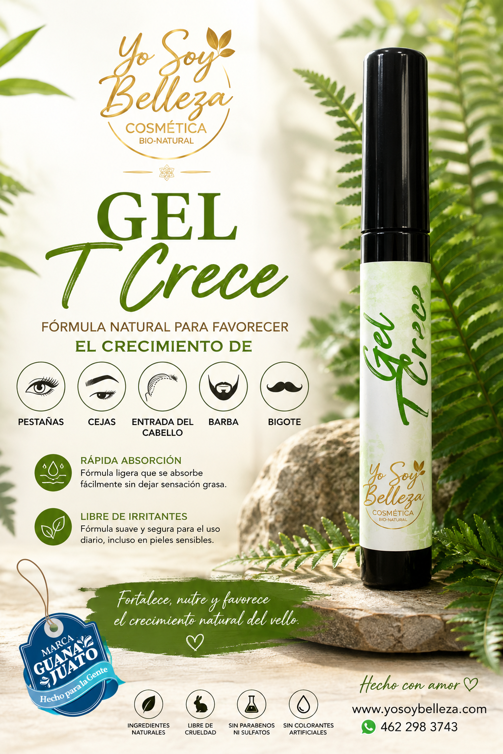 Gel T Crece Pestañas -Cejas barba-bigote (serum para el bello )