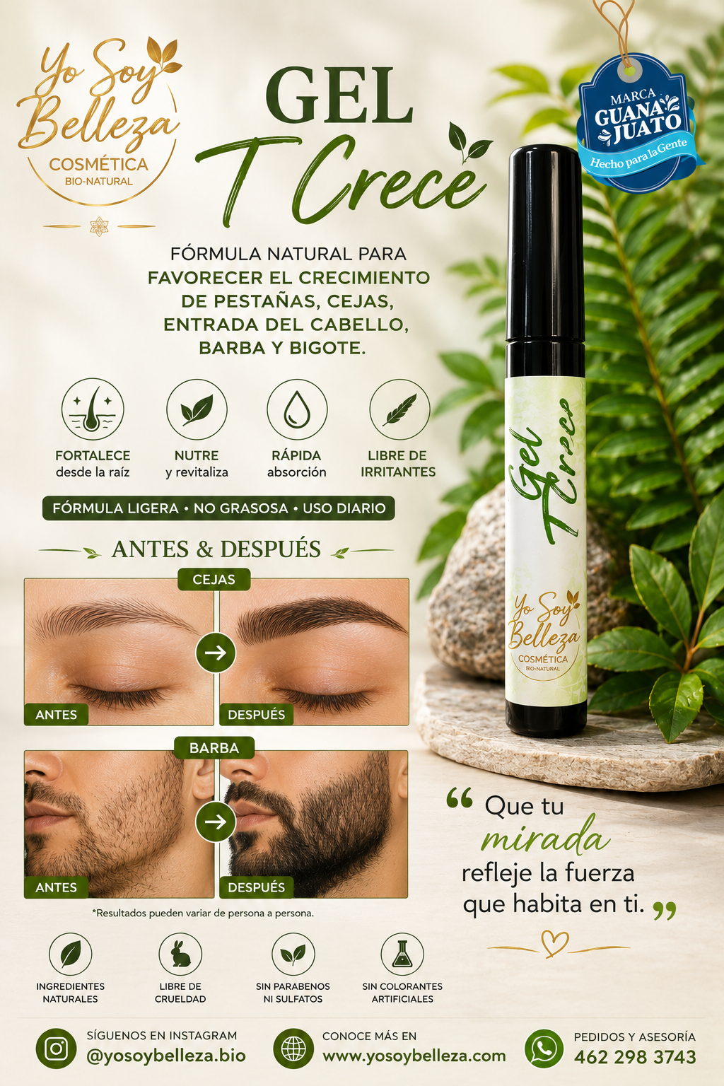 Gel T Crece Pestañas -Cejas barba-bigote (serum para el bello )