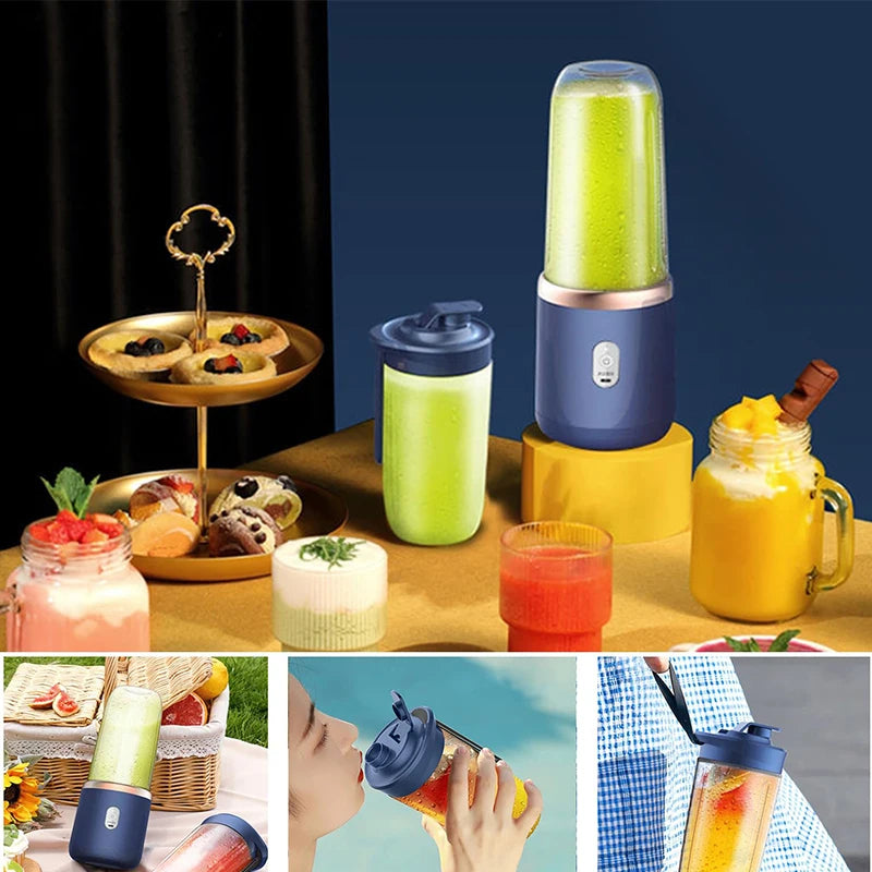 Licuadora Portátil Azul con 6 Cuchillas