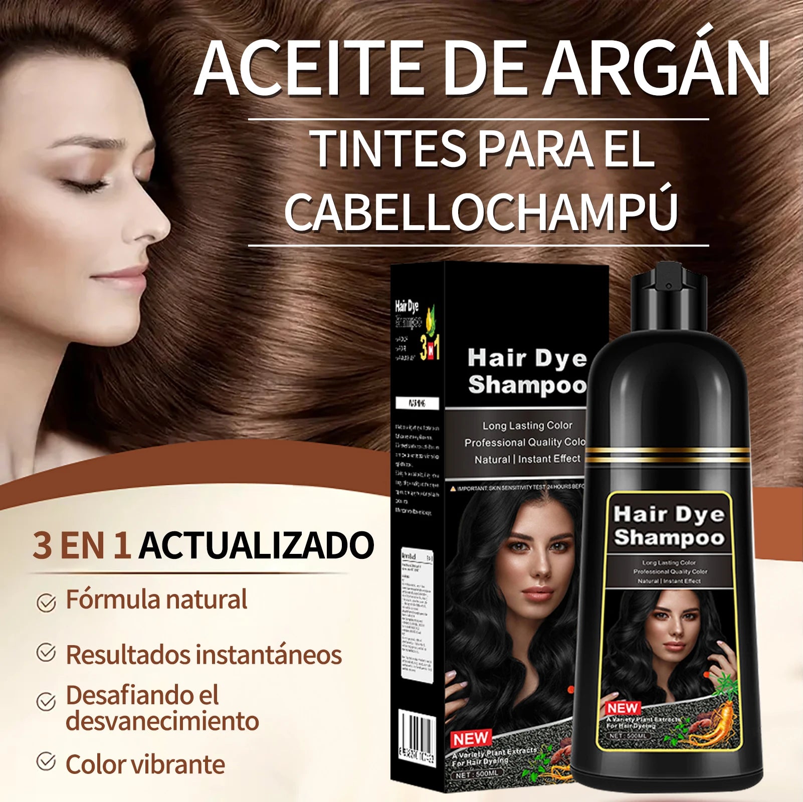 3 en 1 shampoo para teñir el cabello