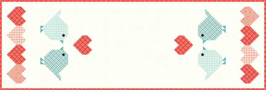 Kit de Camino de Mesa de Pajaritos y Corazones azul, rojo y blanco 46 x 140 cm