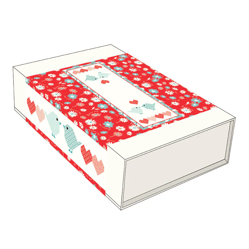 Kit de Camino de Mesa de Pajaritos y Corazones azul, rojo y blanco 46 x 140 cm