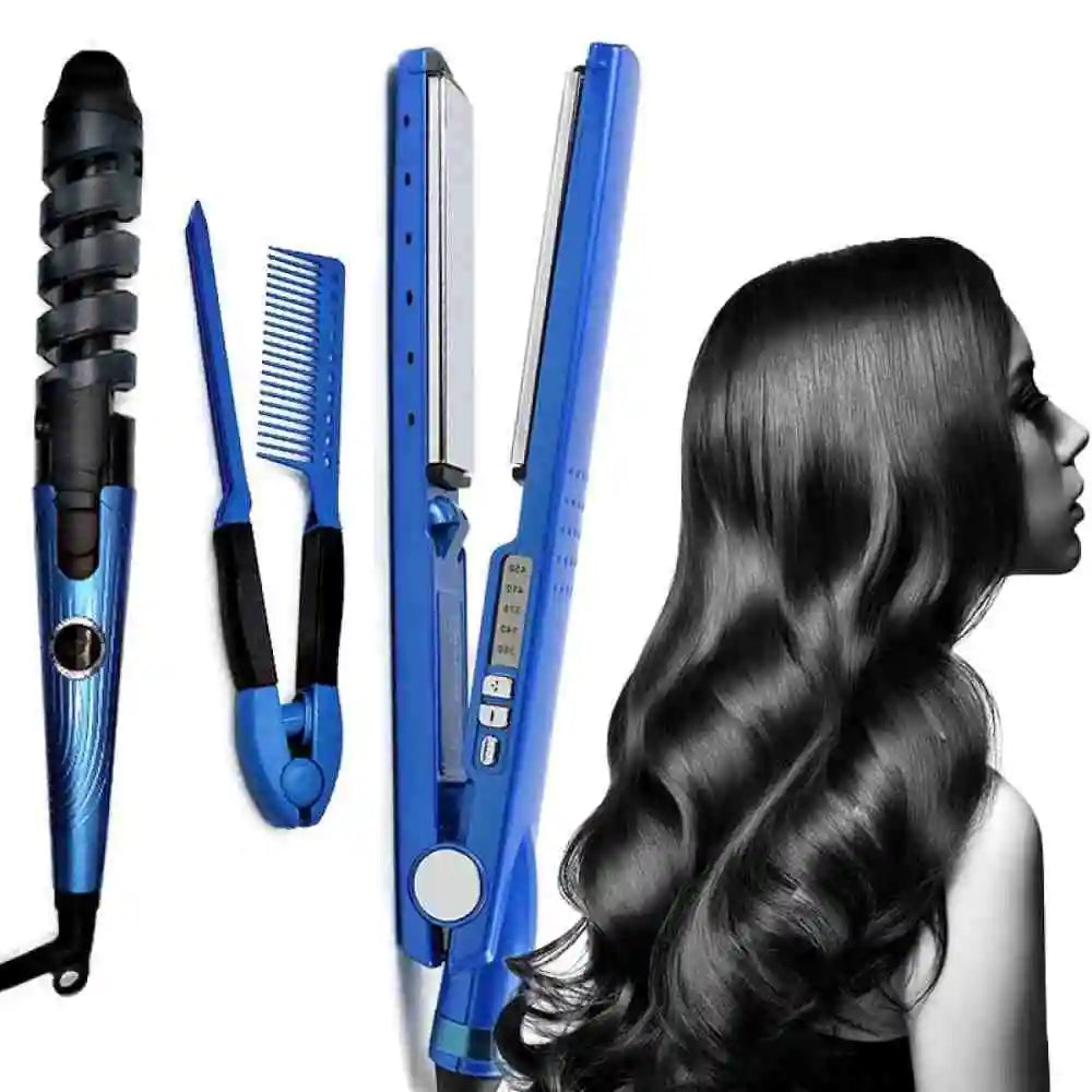 Kit De Plancha Alaciadora, Rizadora Cabello Pelo Set de plancha de pelo