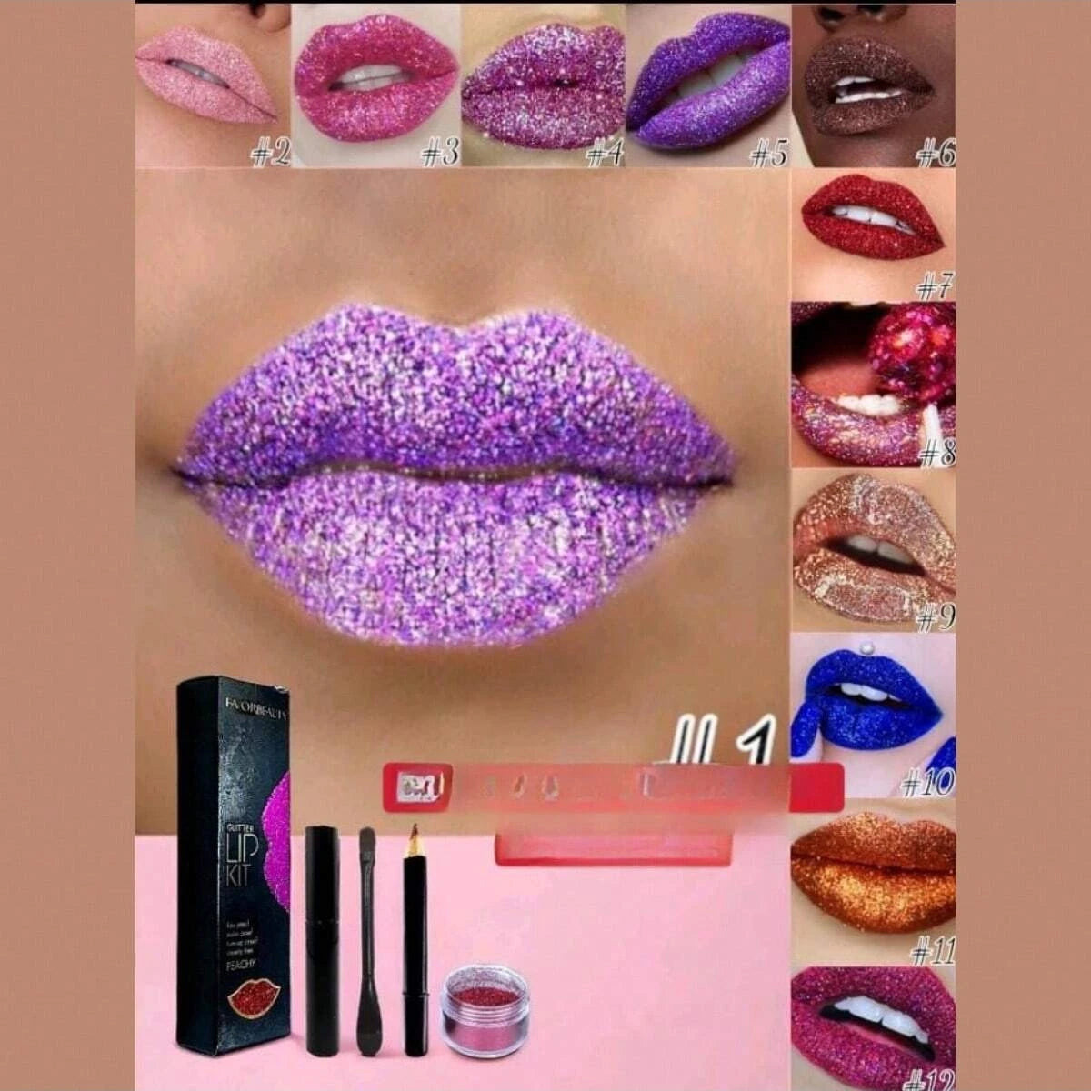Kit de Labial con Glitter y Lapiz Labial