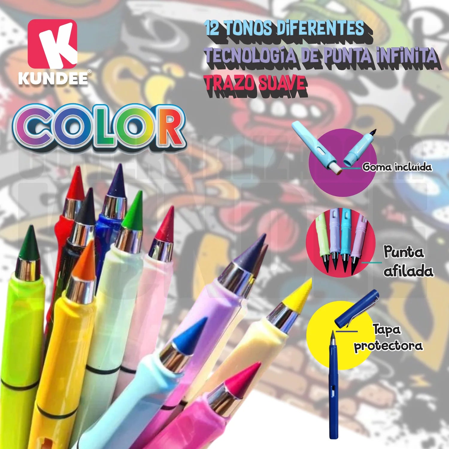 Lápiz infinito con puntas de colores, 12 pz